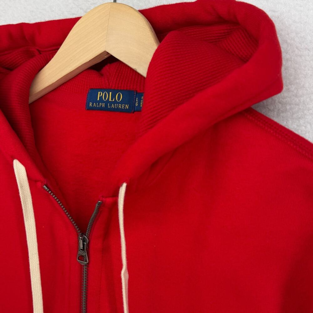 POLO RALPH LAUREN Hoodie L Fleece Lined Full Zip Sweatshirt Waffle Hood Red - Picture 6 of 15